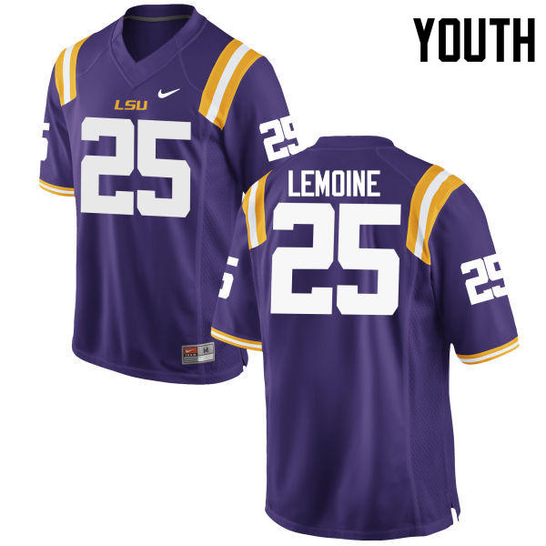 Youth LSU Tigers #25 T.J. Lemoine College Football Jerseys Game-Purple